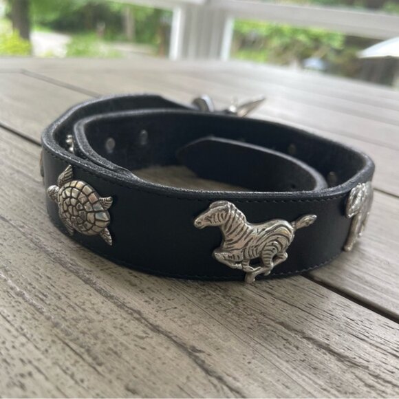Vintage Brighton Honest Black Leather Belt with Silver Animal Accents Size 30” - Picture 2 of 6